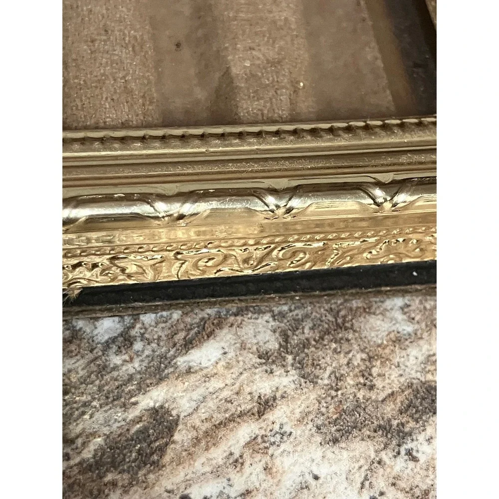 Vintage Gold Ornate Ring Display Case Glass Top Velvet 7 Row Jewelry Box 5x7